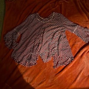 Red and White Striped Long Sleeve Flowy Top